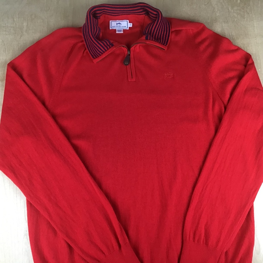 Southern Tide Mens XL Alpaca Wool Blend Quarter Zip Mock Neck Sweater Red